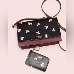 Kate Spade Black and Pink Floral Crossbody Bag&cardholder